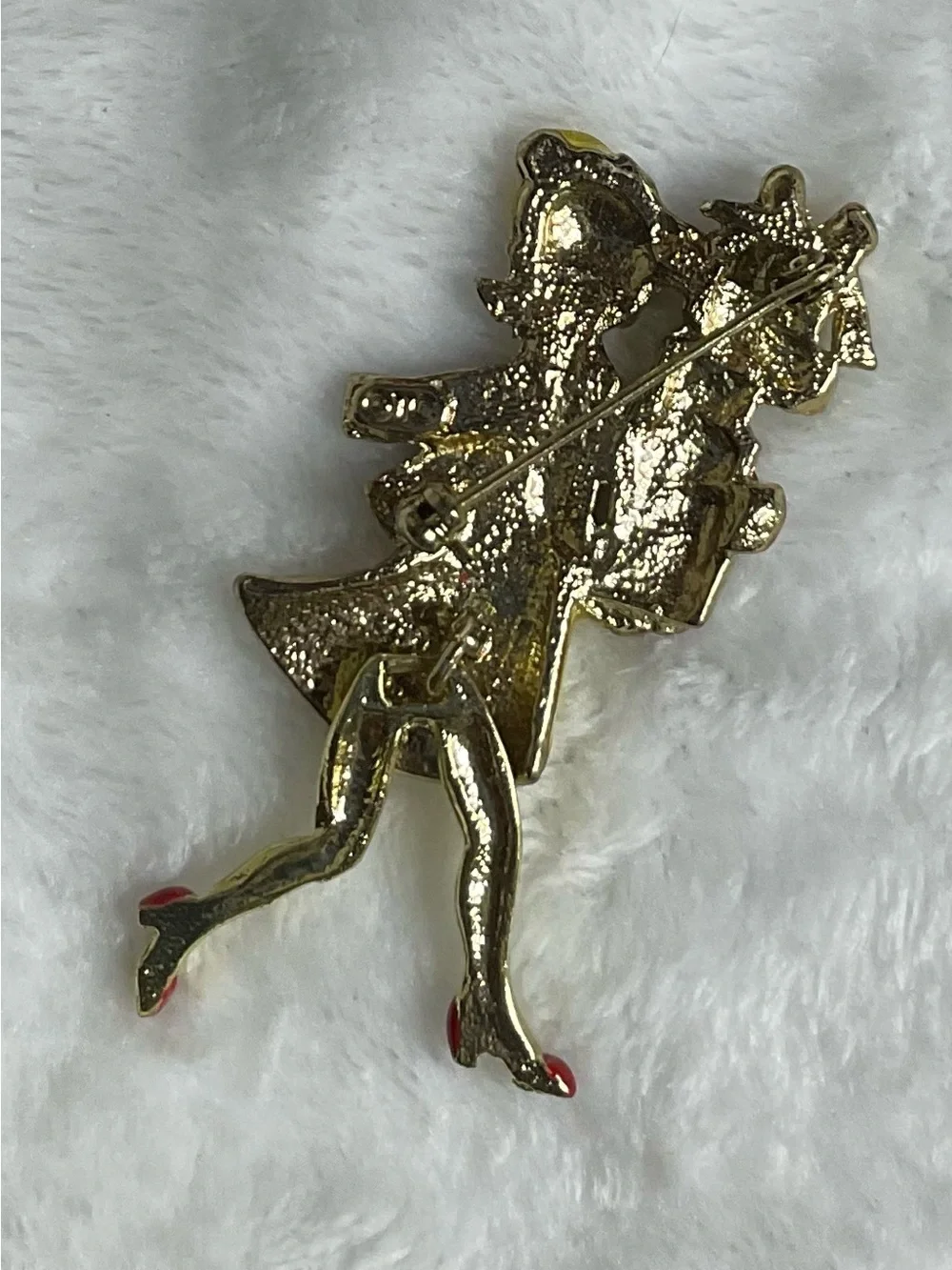 Vintage TC Tanya Creations Holiday Girl Enamel Pin/Brooch with Moving Legs 2.5”